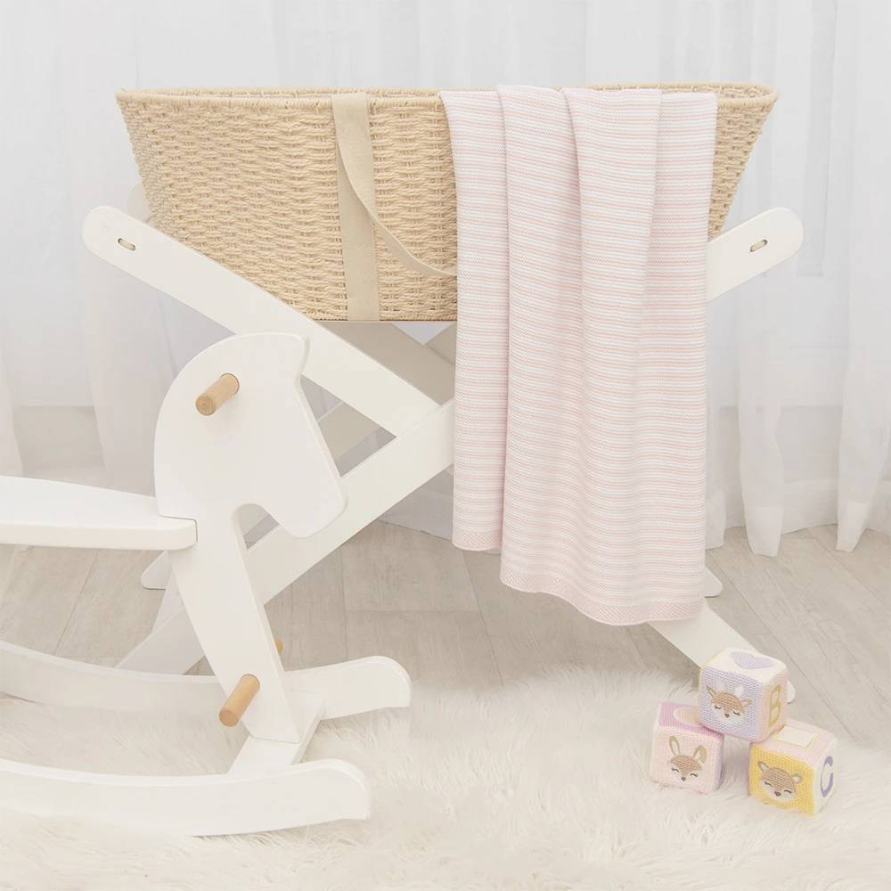 Cotton Knit Stripe Blanket - Pink/White Stripe