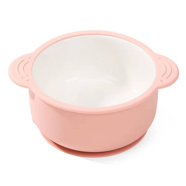 Pink Litill Lapsi bowl against white background.