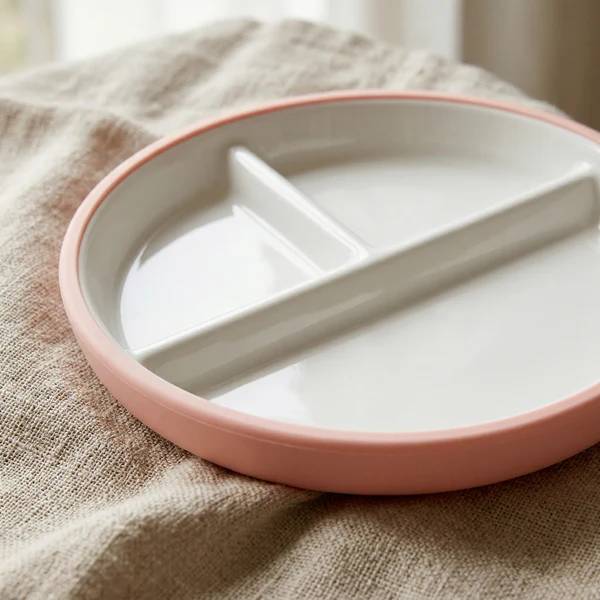 Ceramic Divided Plate with Suction Base - Petal Pink