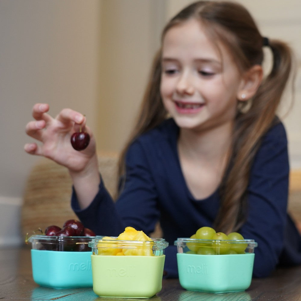 Melii Glass Containers, with food and girl