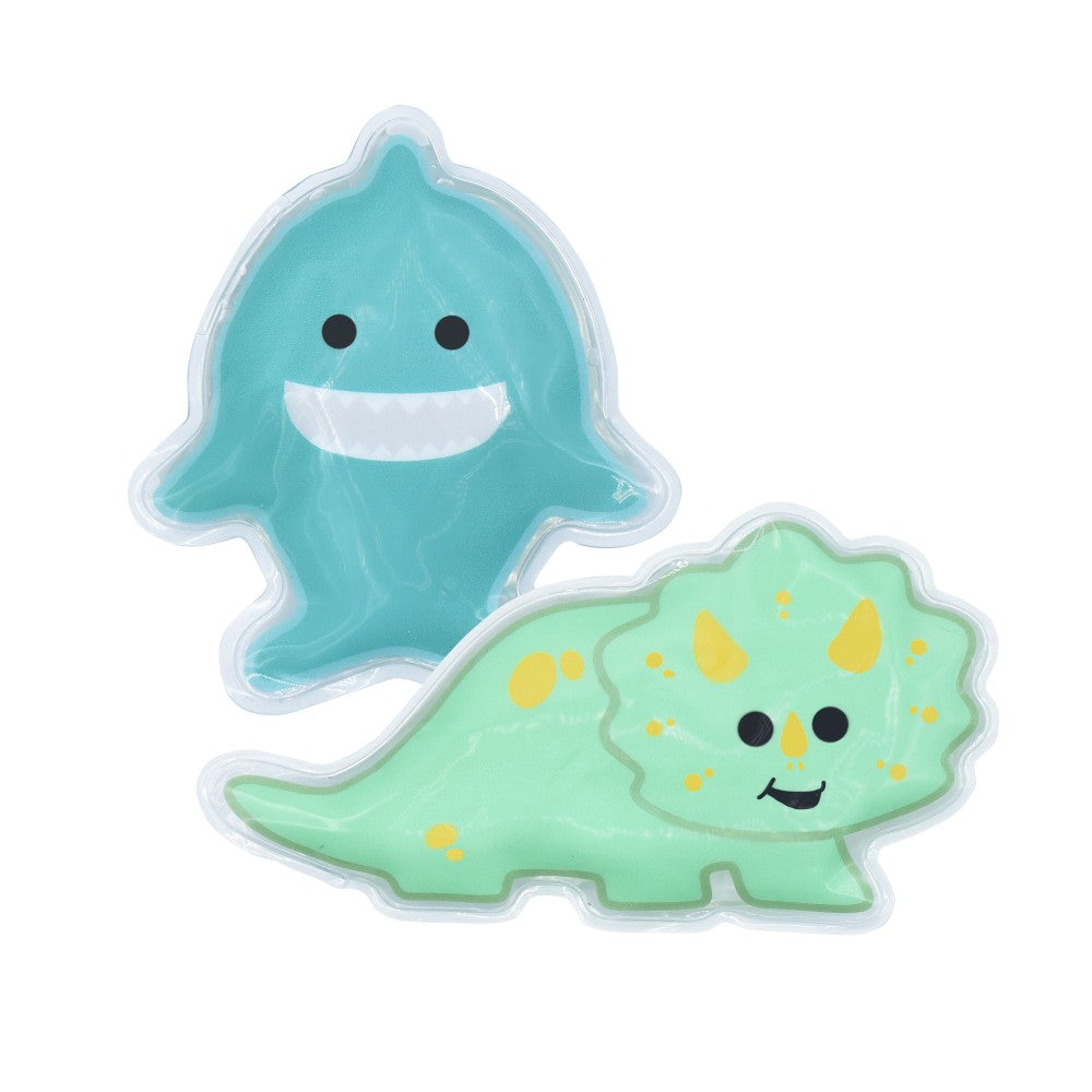 melii gel ice pack in shark and dinosaur designs on white background