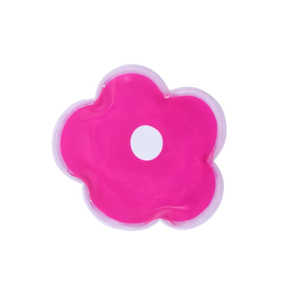 Pink flower-shaped ice gel pack on a white background