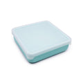 Light blue and white silicone sandwich rectangular container on a white background