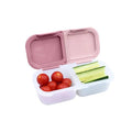 2 Compartment Snack Container - blush/berry, with cherry tomatoes in one compartment and sliced cucumber in the other, on a white background. 