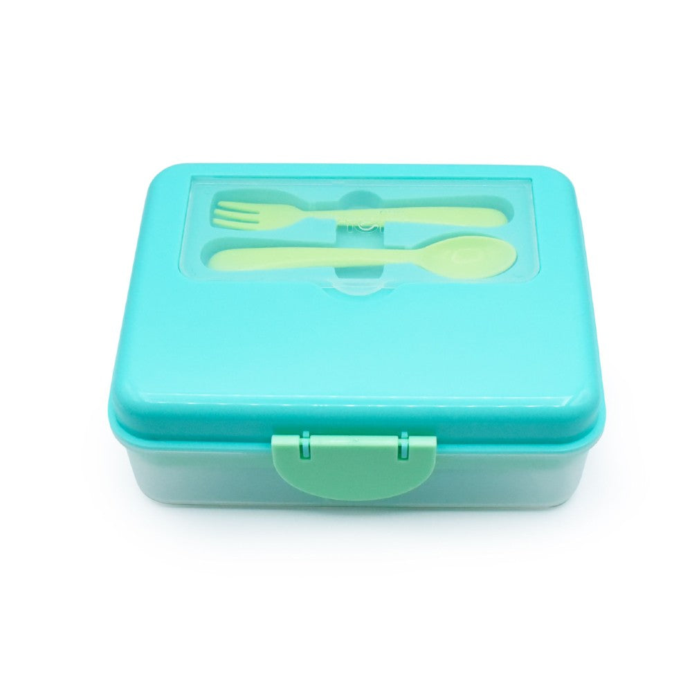 Melii 2-layer blue and green Bento Box with cutlery on the top lid