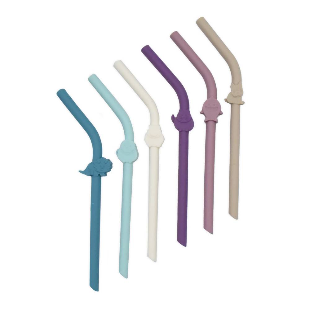 Set of colorful silicone straws on a white background