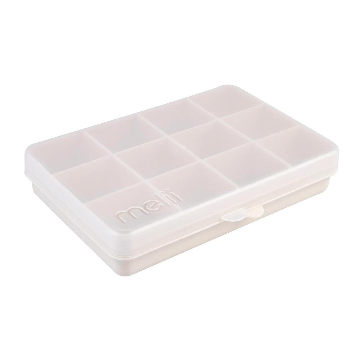 Oat coloured snack box with compartments on a white background