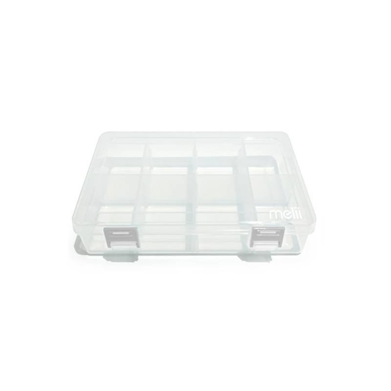 clear snack box with 8 compartments on a white background