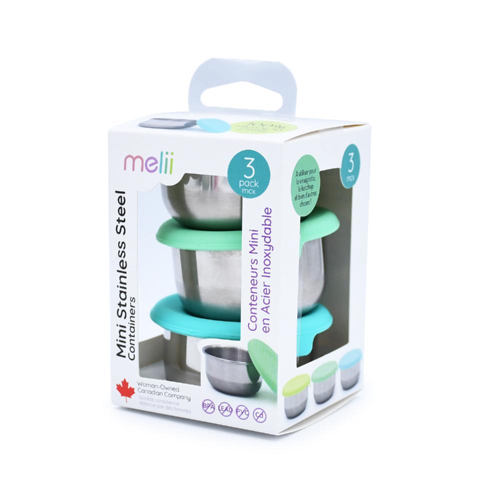 Mini Silicone & Stainless Steel Containers 3pc - Blue/Mint/Lime