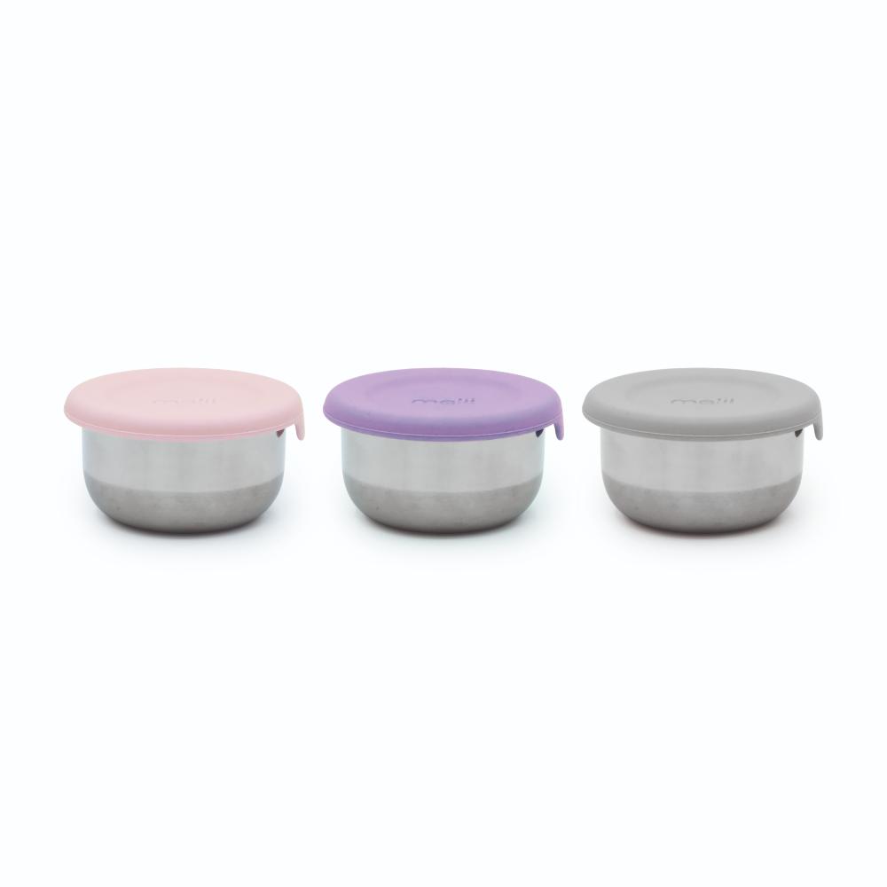 Mini Silicone & Stainless Steel Containers 3pc - Pink/Purple/Grey