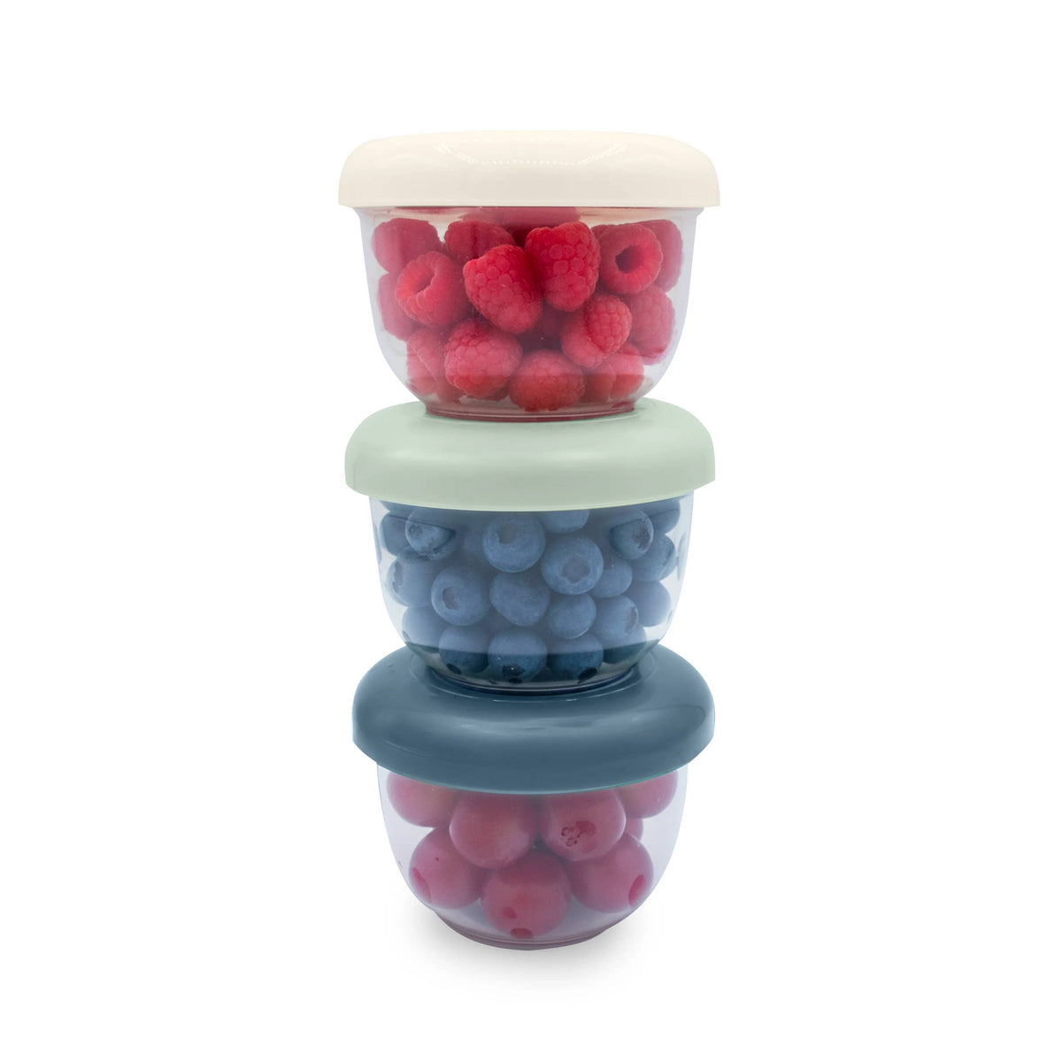 Nesting Food Storage Containers 3pk - Cactus Fern/Sage/Ivory with fruit inside each container.