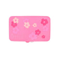 Pink kids mini snackle snack box with floral designs on a white background