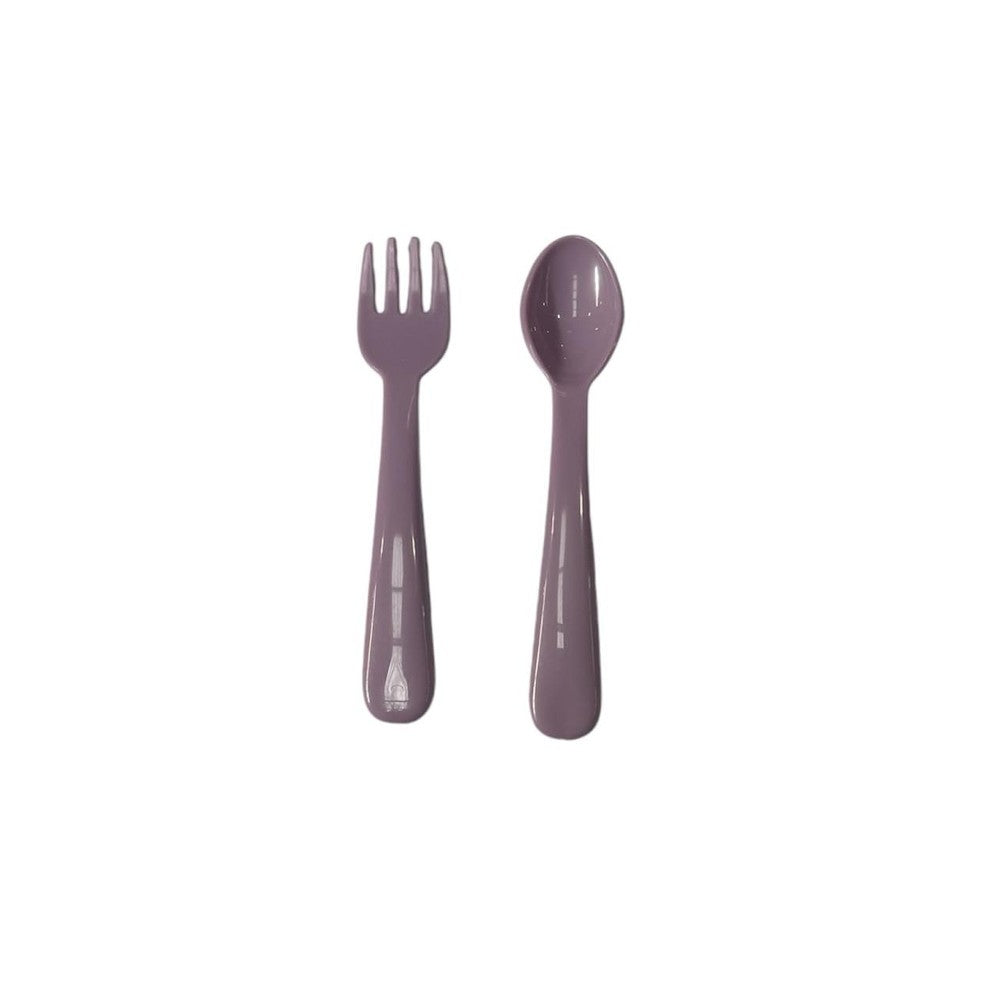 Purple fork and spoon set on a white background