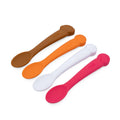 4 silicone spoons with sports ball theme handles, on a white background. 