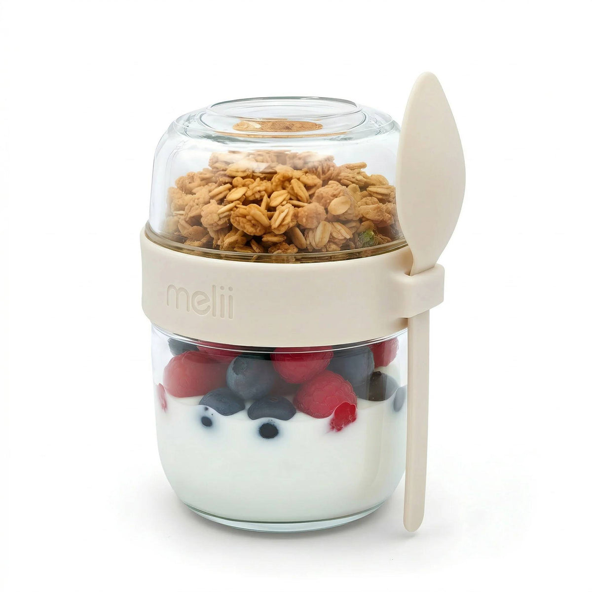 Glass Yoghurt Container with Spoon - Ivory
