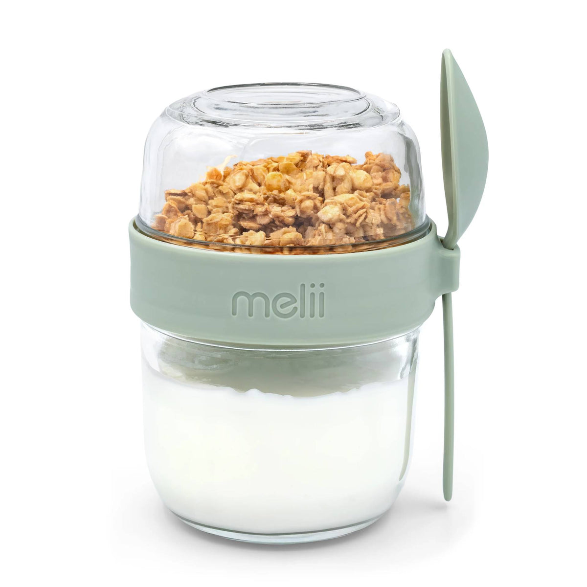 Glass Yoghurt Container with Spoon - Sage