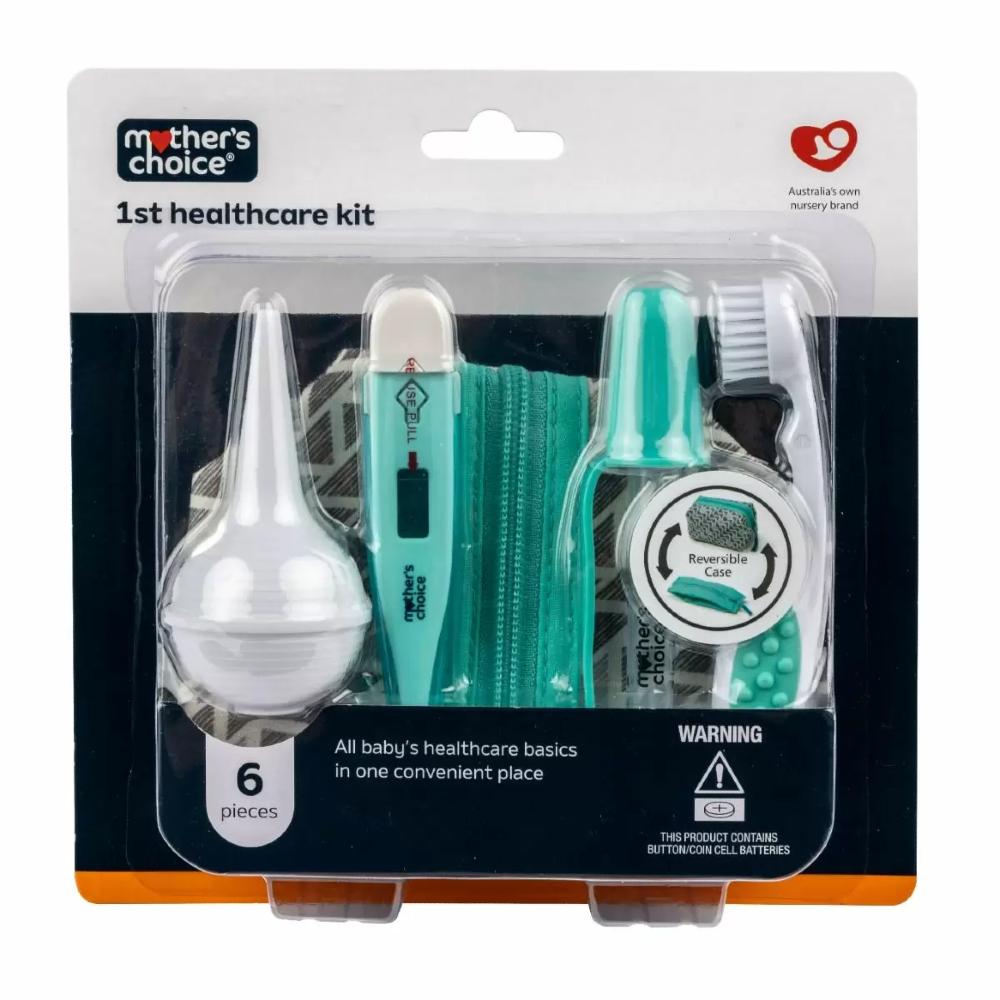 Mother's Choice 1st Healthcare Kit packaging with medical tools on a white background