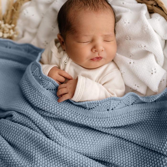 Scalloped Edge Heirloom Blanket - Sky Blue