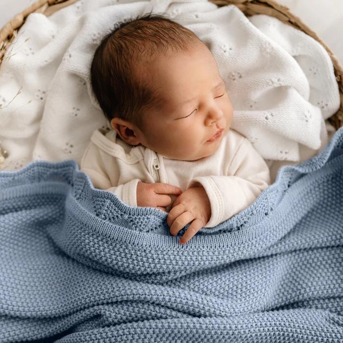 Scalloped Edge Heirloom Blanket - Sky Blue