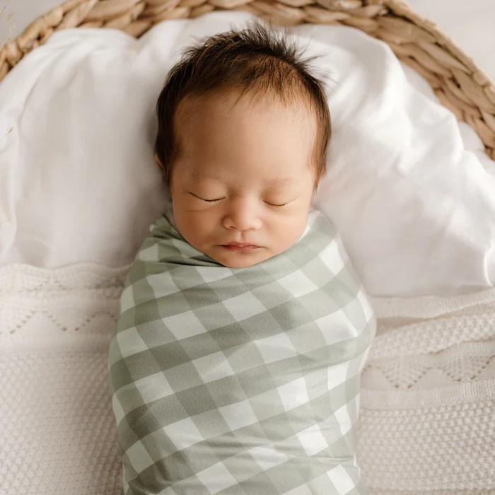 Stretchy Swaddle - Sage Gingham