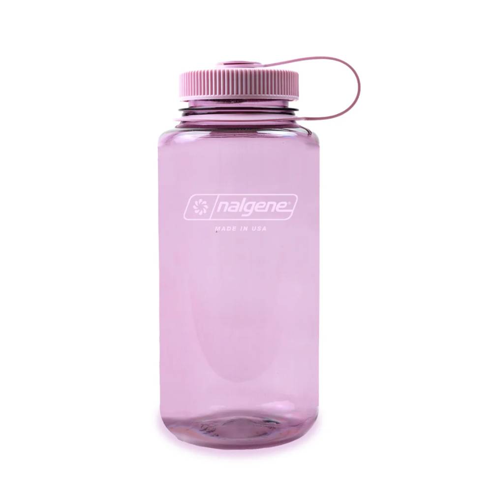 A translucent light purple Nalgene water bottle with a matching purple screw cap and carrying loop, shown on a plain white background.