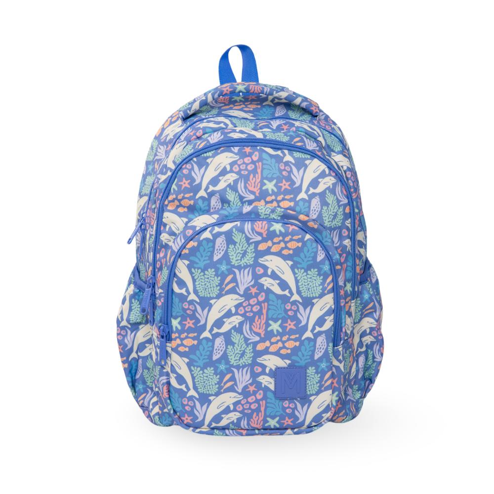 blue with dolphins  Montiico large kids backpack