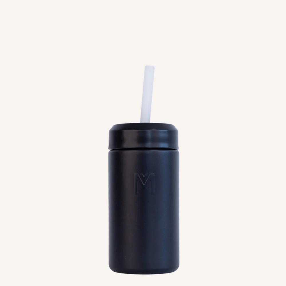 Montii Fusion Smoothie cup in black with a silicone straw. 