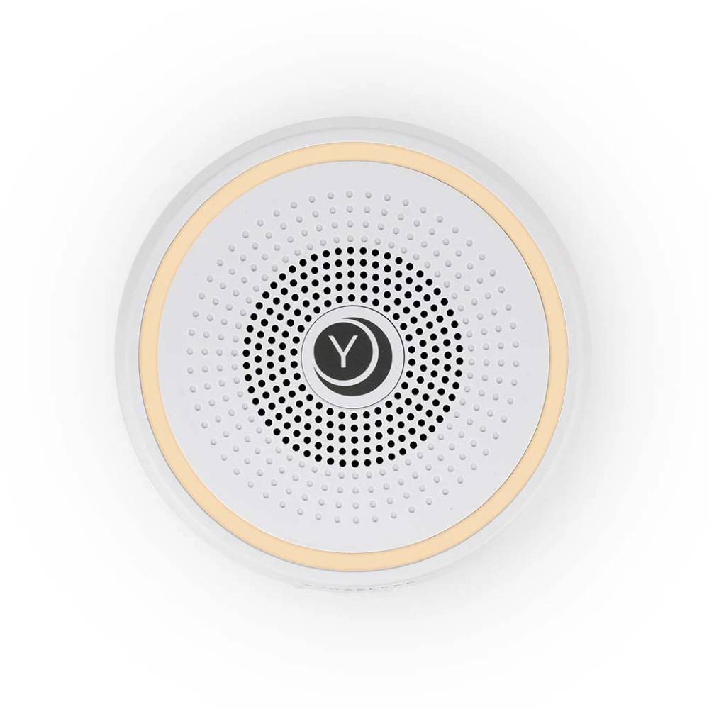 Dreamcenter white noise machine with a Yogasleep brand logo on a white background