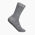 Grey rib merino crew socks on a white background