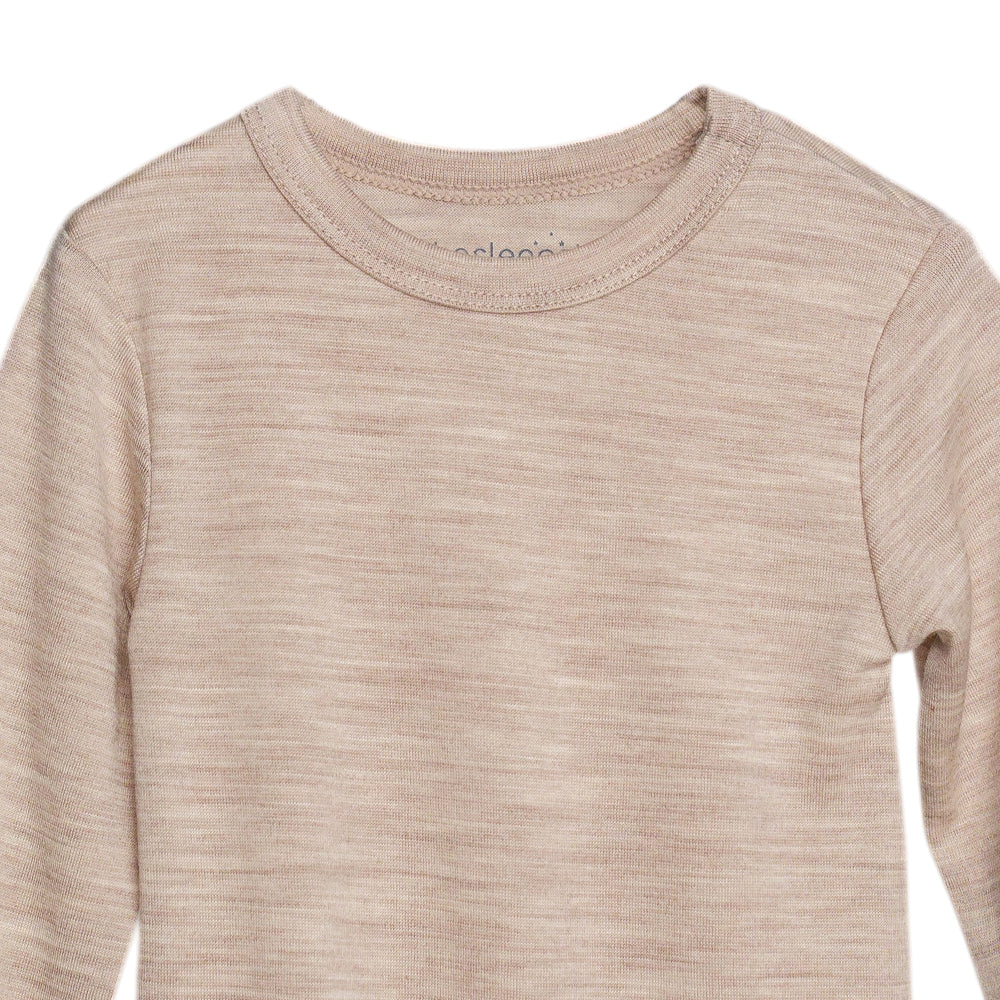 Beige long-sleeve bodysuit on a white background