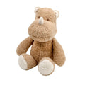 Plush toy rhino with a white snout on a white background