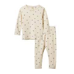 Cotton Pointelle Long Sleeve Pyjamas - Winter Berry Print