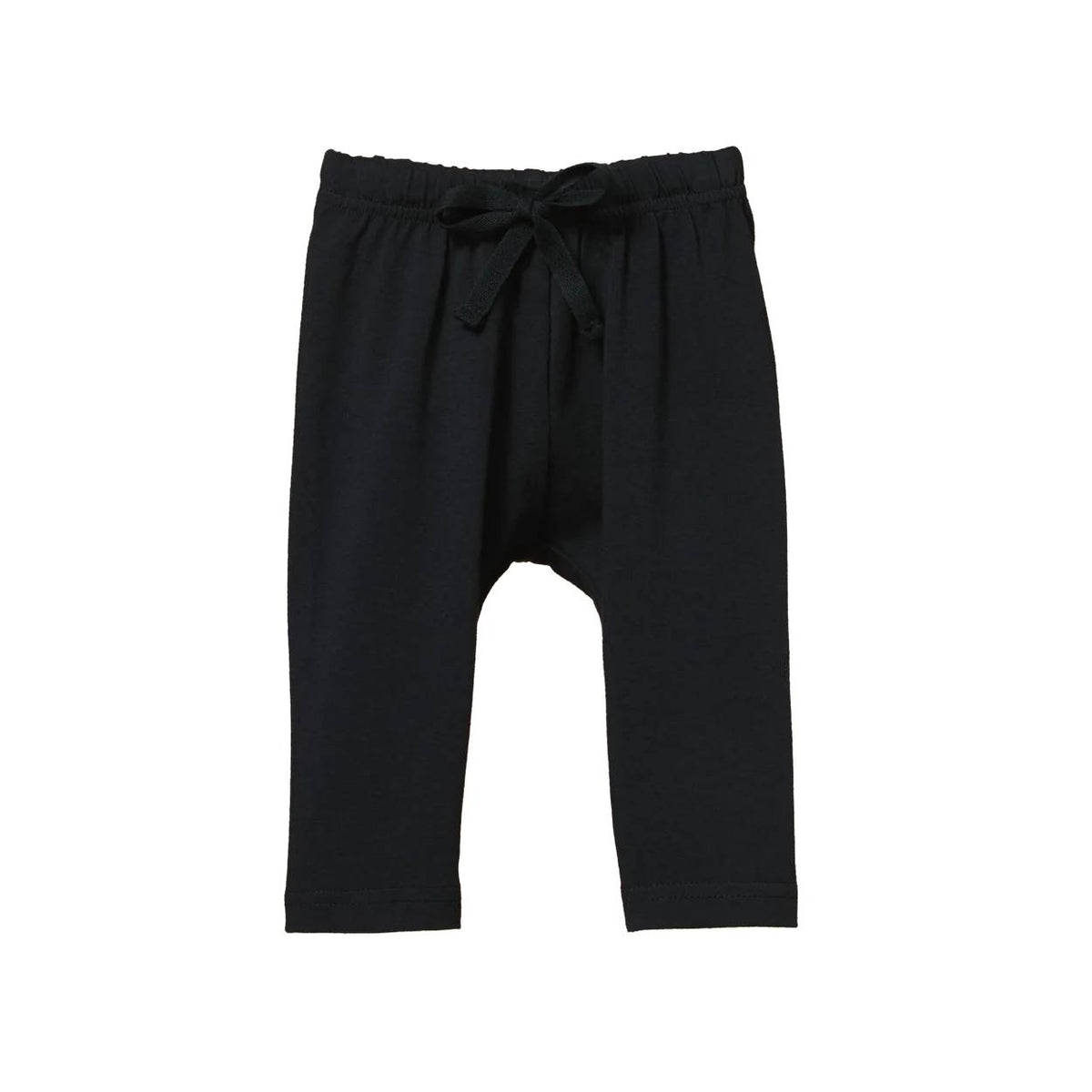 Navy harem-style pants with an elastic waistband and drawstring, shown flat against a white background.