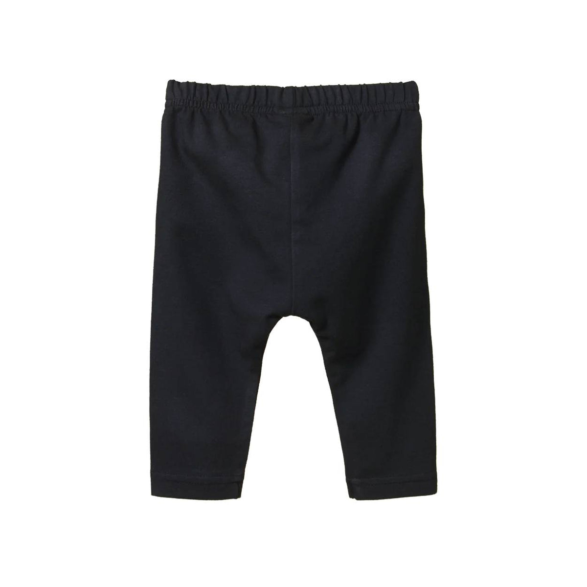 Navy toddler harem pants with an elastic waistband, shown flat against a white background.
