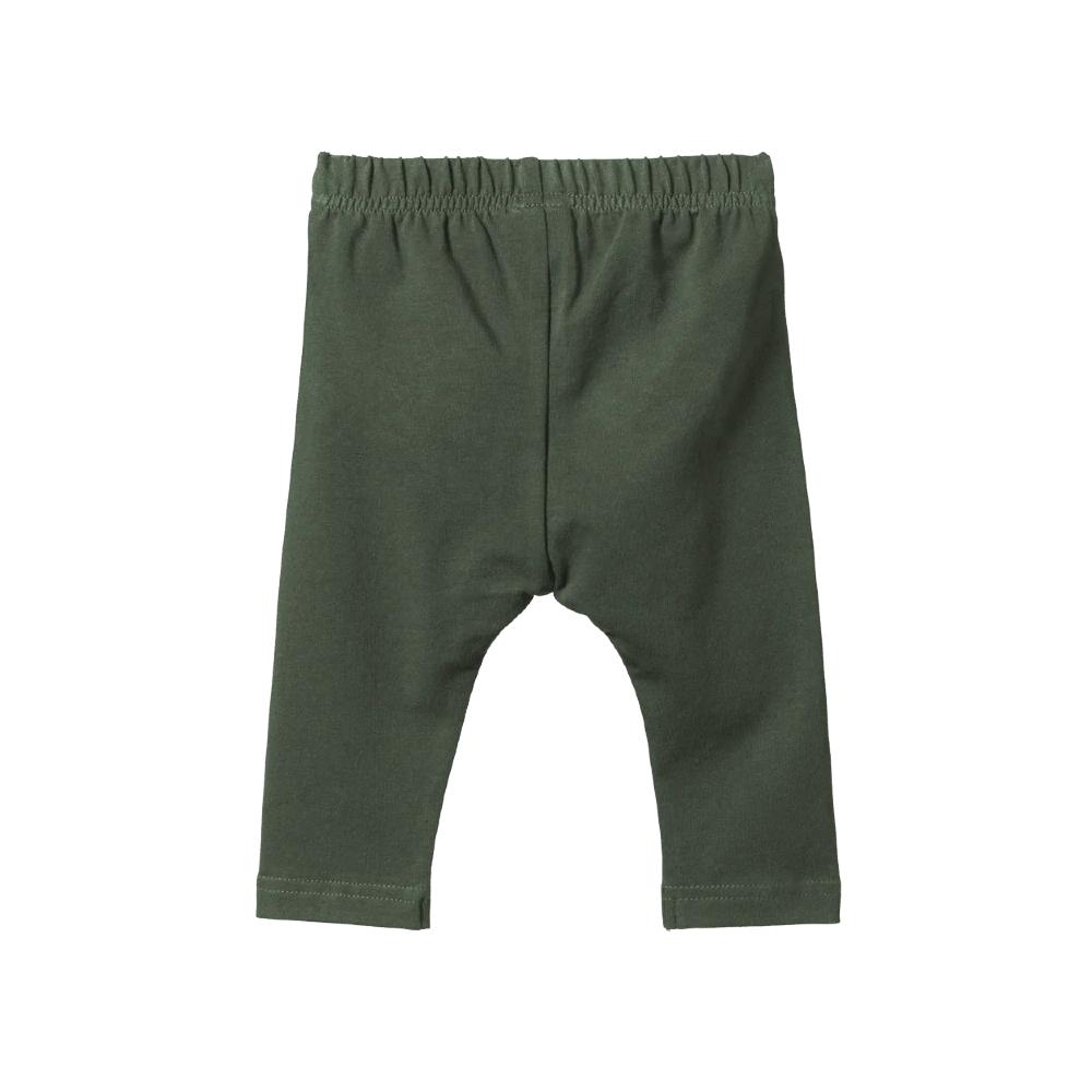 Forest green Nature baby leggings on a white background
