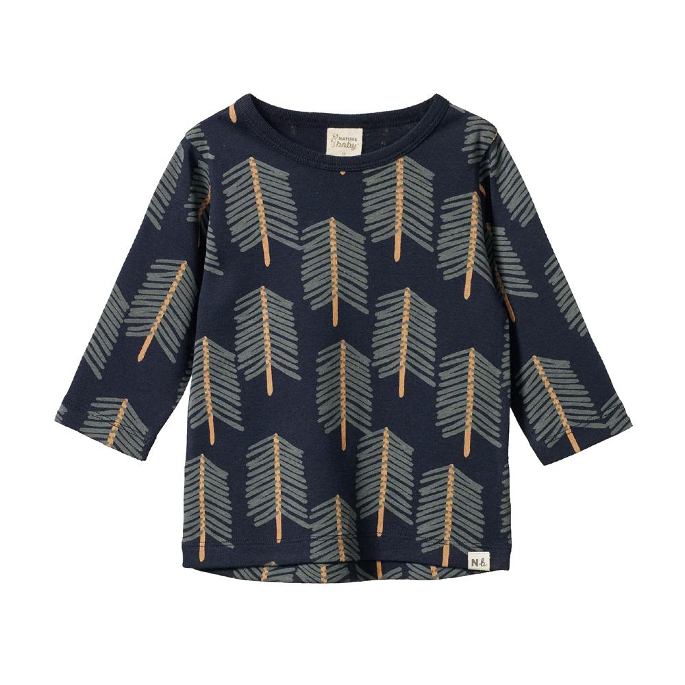 Cotton Navy blue long-sleeve shirt with arrow tree pattern on a white background