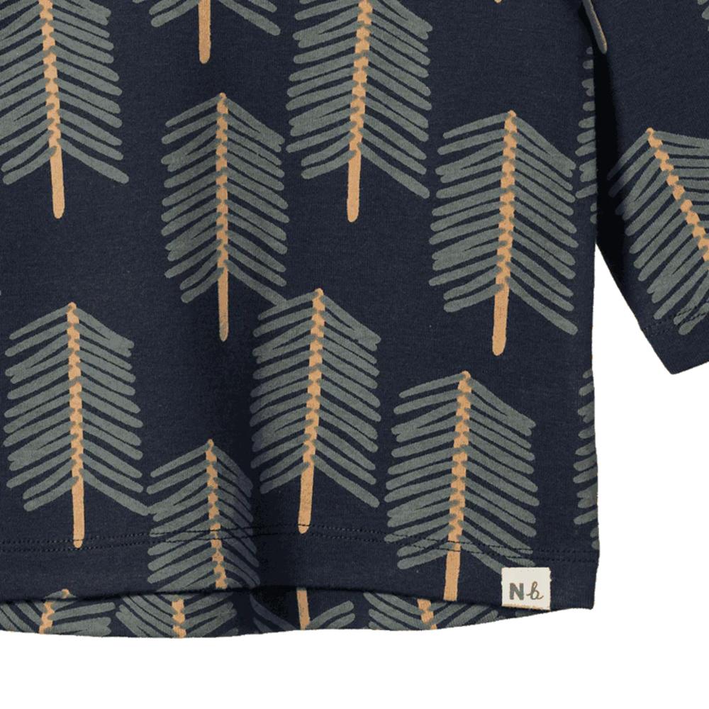 Cotton Navy blue shirt with geometric tree pattern on a white background