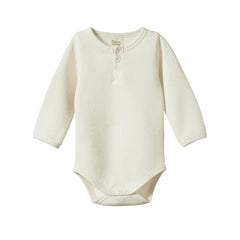 Waffle Henley Long Sleeve Bodysuit - Natural