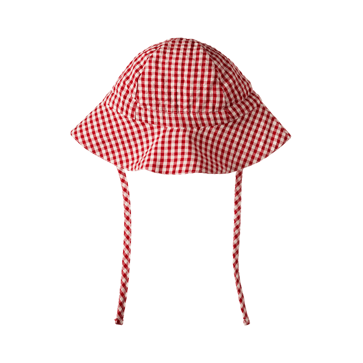 Red and white checkered sun hat on a white background