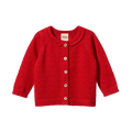 Pointelle Piper Cardigan Raspberry Red On a white background 