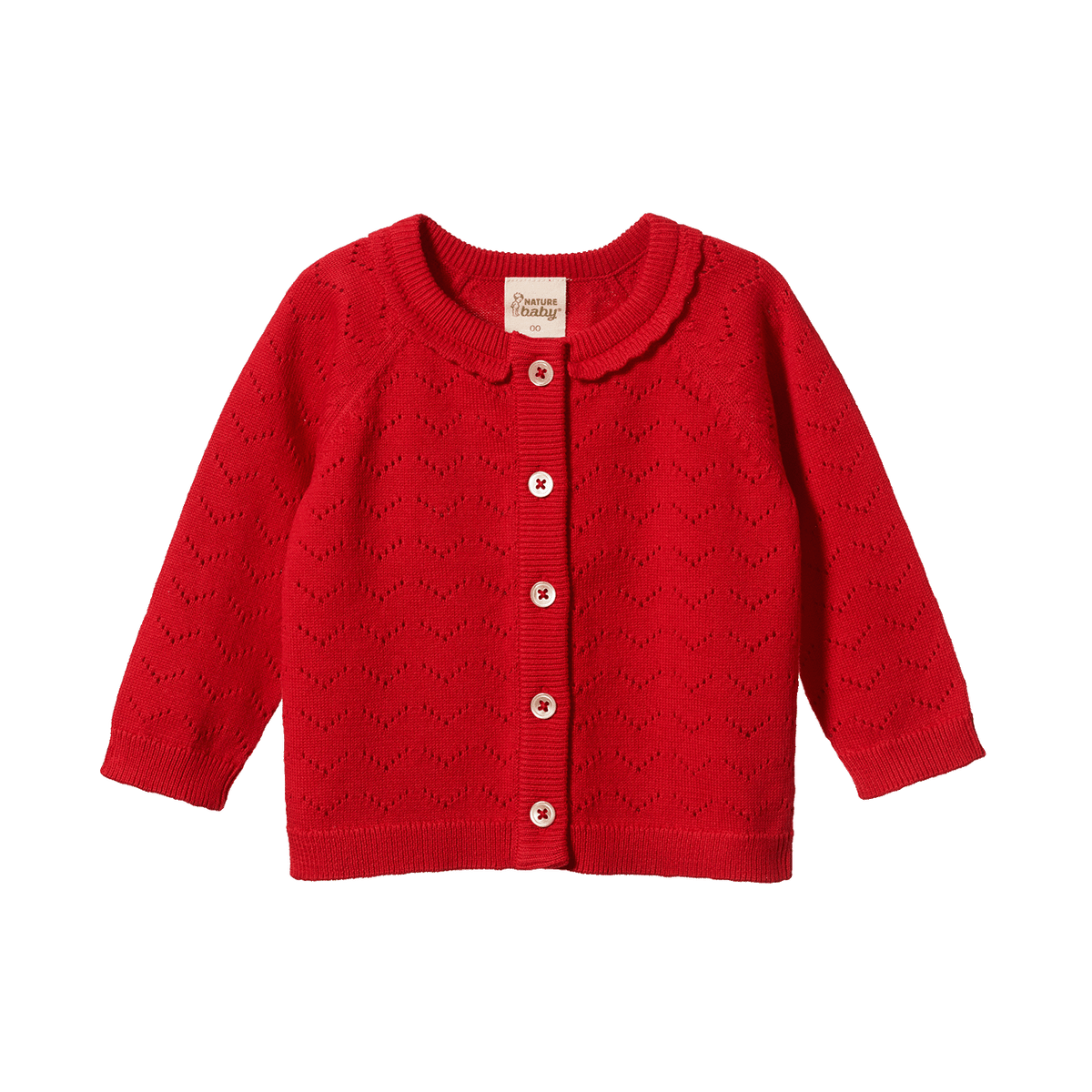 Pointelle Piper Cardigan Raspberry Red On a white background 