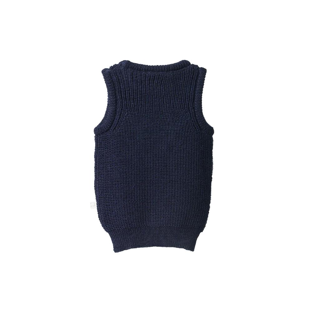Nature Baby Navy blue merino wool knitted vest on a white background