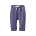 Blue nature baby cotton baby pants with a drawstring on a white background