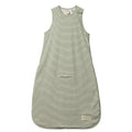 Thin Green striped cotton/merino baby sleeping bag on a white background