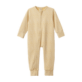 A baby long-sleeve footless one-piece sleeper in a light yellow and white floral pattern, featuring a front zipper closure, shown against a plain white background.