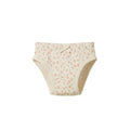 Cotton pointelle girls underwear with floral pattern on a white background. 