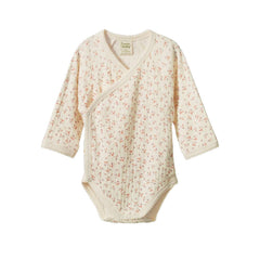 Cotton Pointelle Long Sleeve Kimono Bodysuit - Dandelion Print