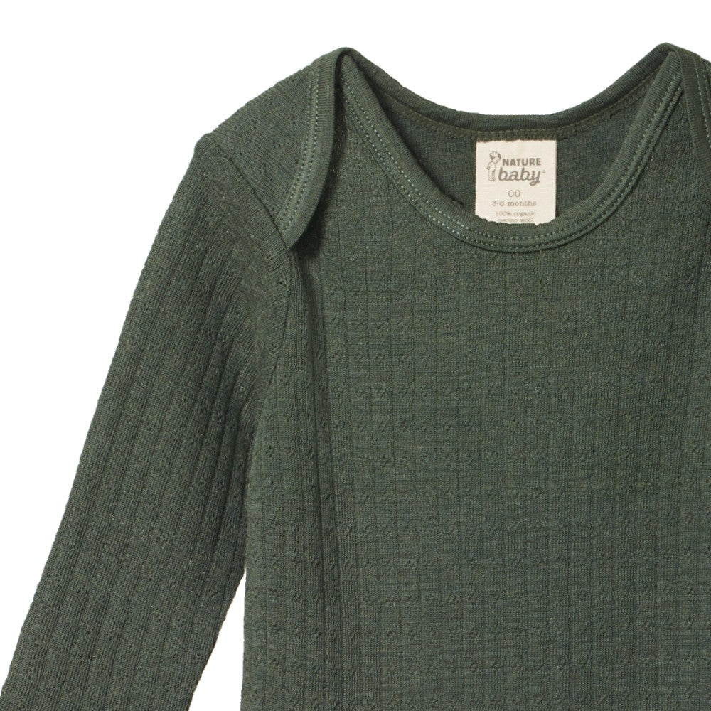 Merino Pointelle Long Sleeve Bodysuit - Thyme