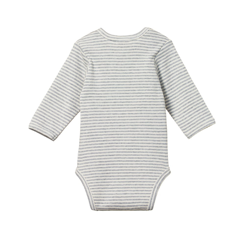 Cotton Long Sleeve Bodysuit - Grey Marl Stripe