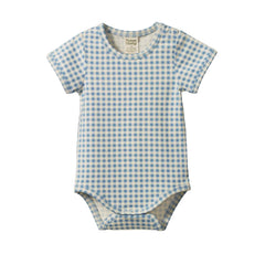 Cotton Short Sleeve Bodysuit - Blue Gingham